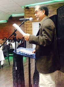 Award-winning writer Rabindranath Maharaj reading from his forthcoming novel at the PAKARAIMA Writers Group 10th Annual Literary Dinner.