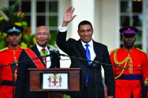 New PM Andrew Holness at his swearing in ceremony.