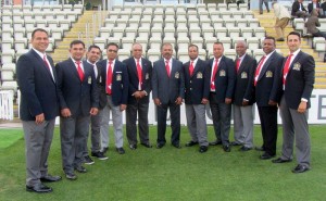 Toronto Police Cricket Club with captain Asad Khan, centre, and tour manager Arthur Jones, third from right.