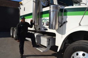 Jack Lochand of Alpine Truck Driver Training with their big rig. Gerald v. Paul photo.