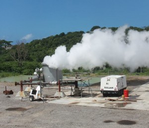Geothermal energy production site in Montserrat with drilled well.