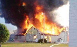 The farm workers living quarters go up in flames