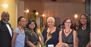 AT THE JCA GALA From Left to Right: Lloyd Wilks, Consul General, Adaoma Patterson, President, JCA, Janice Miller, High Commissioner, Mary Anne Chambers, former Ontario Minister, Senator, the Hon. Kamina Johnson-Smith and Ontario Minister of Education, Mitzie Hunter Gerald V. Paul photo