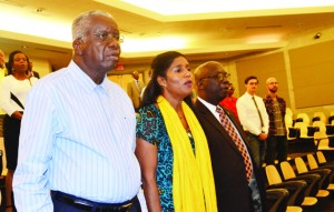 (Left to Right) Stuart, with Ministers Esther Byer Suckoo and Ronald Jones