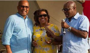 Derrick James (right), former Consul General Jenny Gumbs & Sen. Peter David in Toronto. Photo by Carlos Ferguso