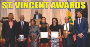 (From left) Fitzgerald Huggins,Consul General of St. Vincent and the Grenadines, Dr. R obert Suttton , Eldine Barnwell, Reyanne Telfer, Princess Wyllie, Julian McIntosh and Economic Planning Minister Camillo Gonsalves.