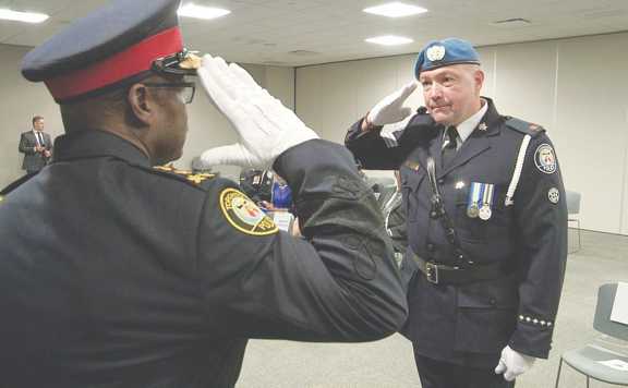 Police officer who served in Haiti receives peacekeeping medal