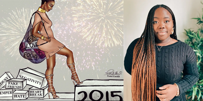 Peniel Enchill painted iconic “Woman Stepping Into The New Year”